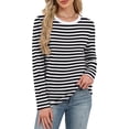 thumbnail image 3 of Womens Long Sleeve Shirts Striped Color Block Tops Fall Fashion Clothing Ribbed Crewneck Tee Blouses, 3 of 11