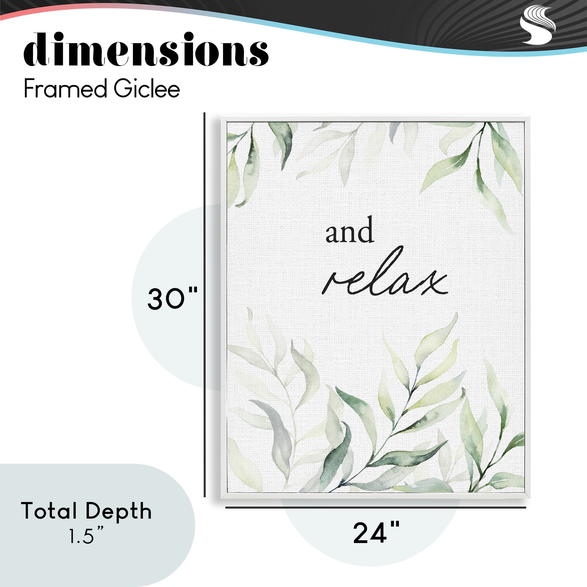 And Relax Soothing Greenery White Framed Giclee Art, design by Lettered and Lined