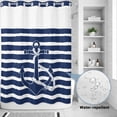 thumbnail image 2 of No Hook Shower Curtain, Navy Blue Anchor Nautical Shower Curtains for Bathroom with See Through Top Window, Navy Blue Striped Farmhouse Waterproof & Washable Bath Curtain 60"x72", 2 of 9