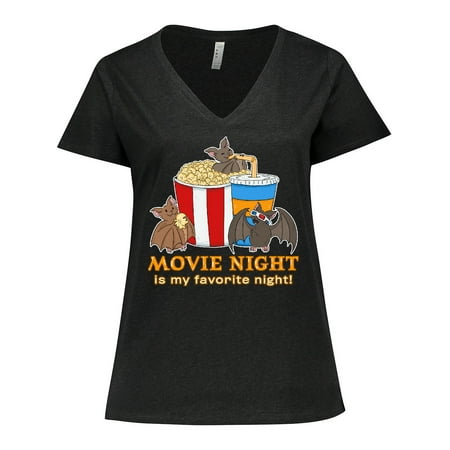 

Inktastic Movie Night is My Favorite Night Bats with Popcorn and Pop Women s Plus Size V-Neck