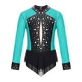thumbnail image 3 of ranrann Kids Girls Long Sleeve Ballet Leotards Dance Unitards Tumbling Color Block Rhinestone Blue Green 8, 3 of 7