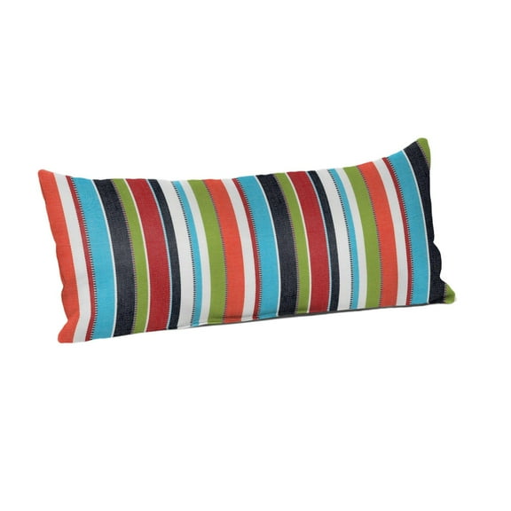 Casual Cushion Outdoor Lumbar Pillow, Striped Sunbrella Fade-Resistant for Patio Furniture & Porch Swings, 22"W x 9"L, 6" thick, Reversible, Carousel Confetti