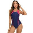 thumbnail image 5 of Alove Women One-piece Sporty Swimwear Colorblock Front Zipper Design Quick Dry Swimsuit Racerback Sewn-in Bra Bathing Suit, 5 of 7