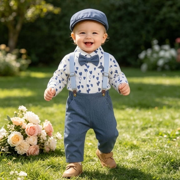 Infant Long Sleeve Set, Bodysuit, Long Pants, Hat & Bow, Toddler Baby Boy Girl Winter Outfit Multicolor-G 6-12 Months