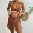 thumbnail image 4 of Huowey Hand Crocheted Women 2PCS Set Patchwork Fringe Bikini Tops And Skirt Outfit Pool Bathing Suit Honeymoon Cruise Trendy Wear, 4 of 7