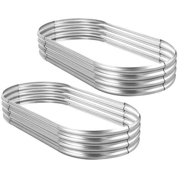 Land Guard 2Pcs 4x2x1ft Galvanized Metal Raised Garden Bed,Oval Planter Box Outdoor,Starlight Silver