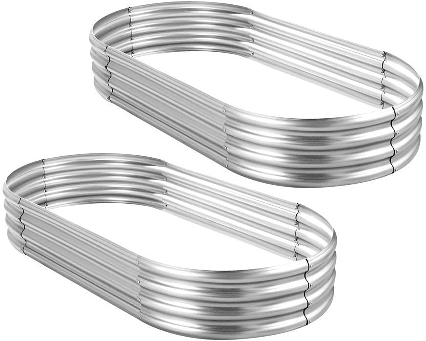Land Guard 2Pcs 4x2x1ft Galvanized Metal Raised Garden Bed,Oval Planter Box Outdoor,Starlight Silver