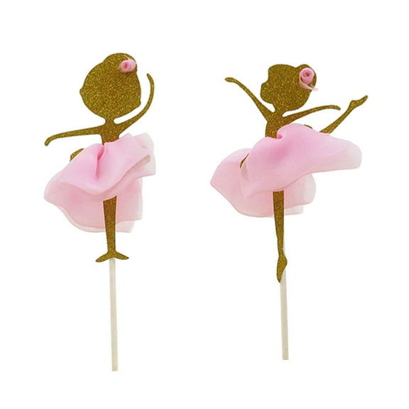 COSMOBETTY Ballerina Dancing Girl Cake Toppers Pink Paper Picks for Kids Birthday Party Decoration 6 Pieces