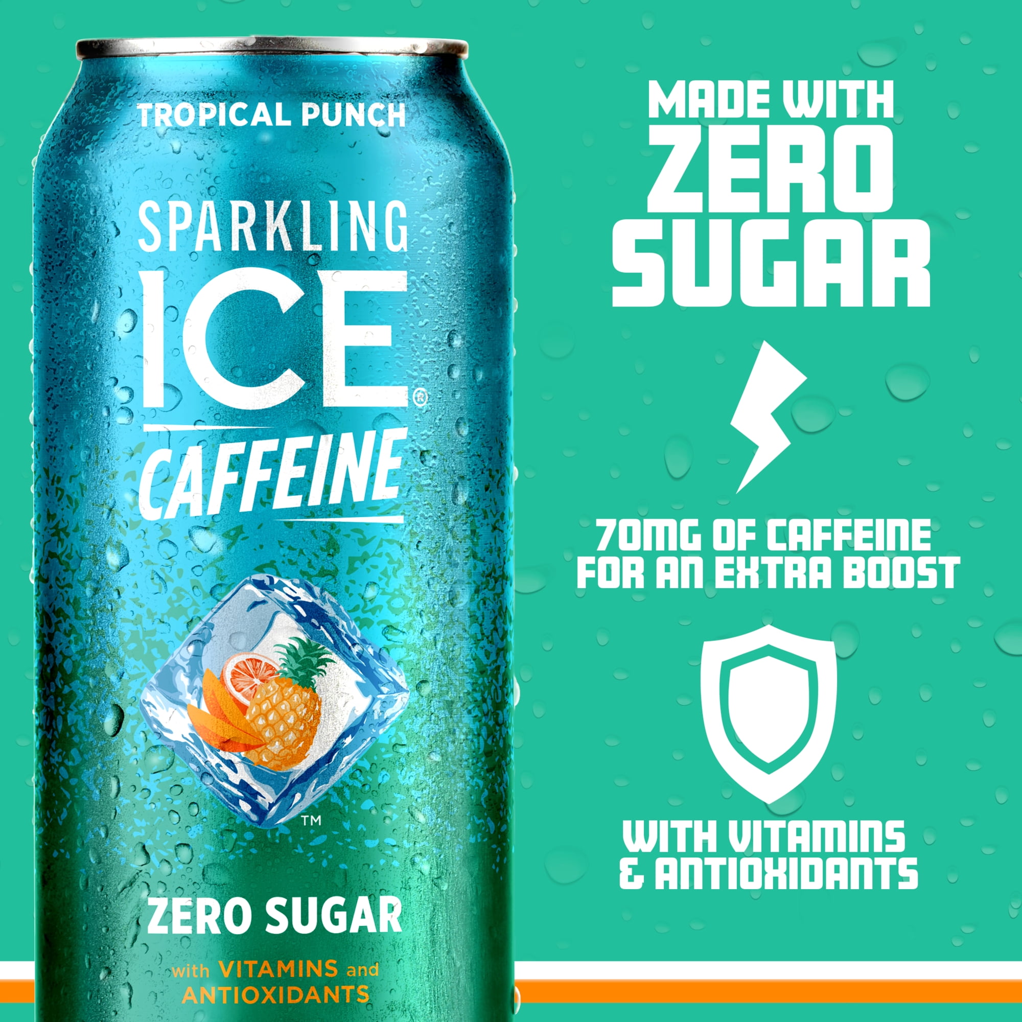 Sparkling Ice Caffeine, Tropical Punch Sparkling Water, 16 Fl Oz Can, 12 count