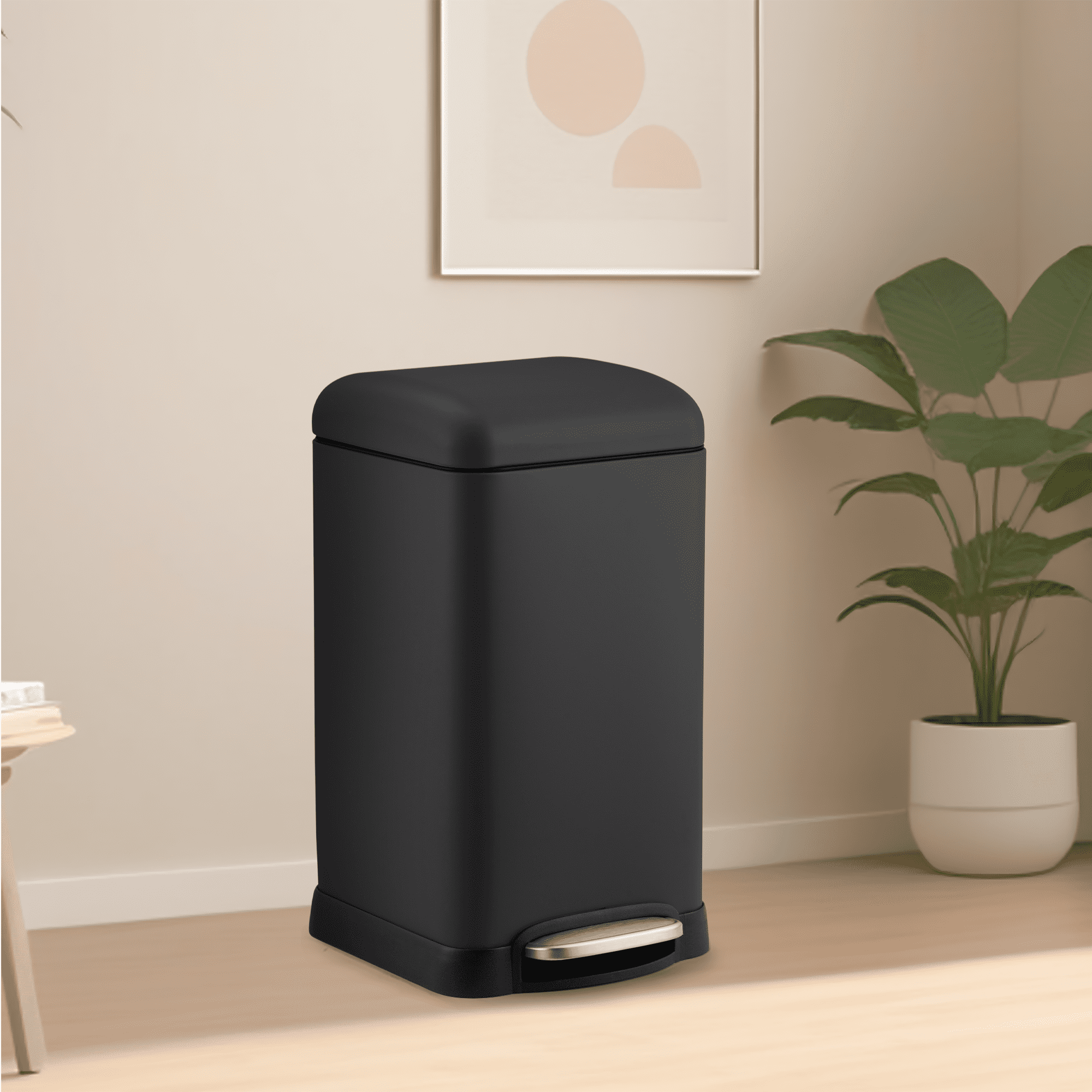 4.2 Gal (12L) Trash Can with Lid, M7 Stainless Steel Garbage Bin, 11.8"L x 9.4"W x 17.3"H, Anti-Fingerprint Design for Kitchen & Bathroom, Black