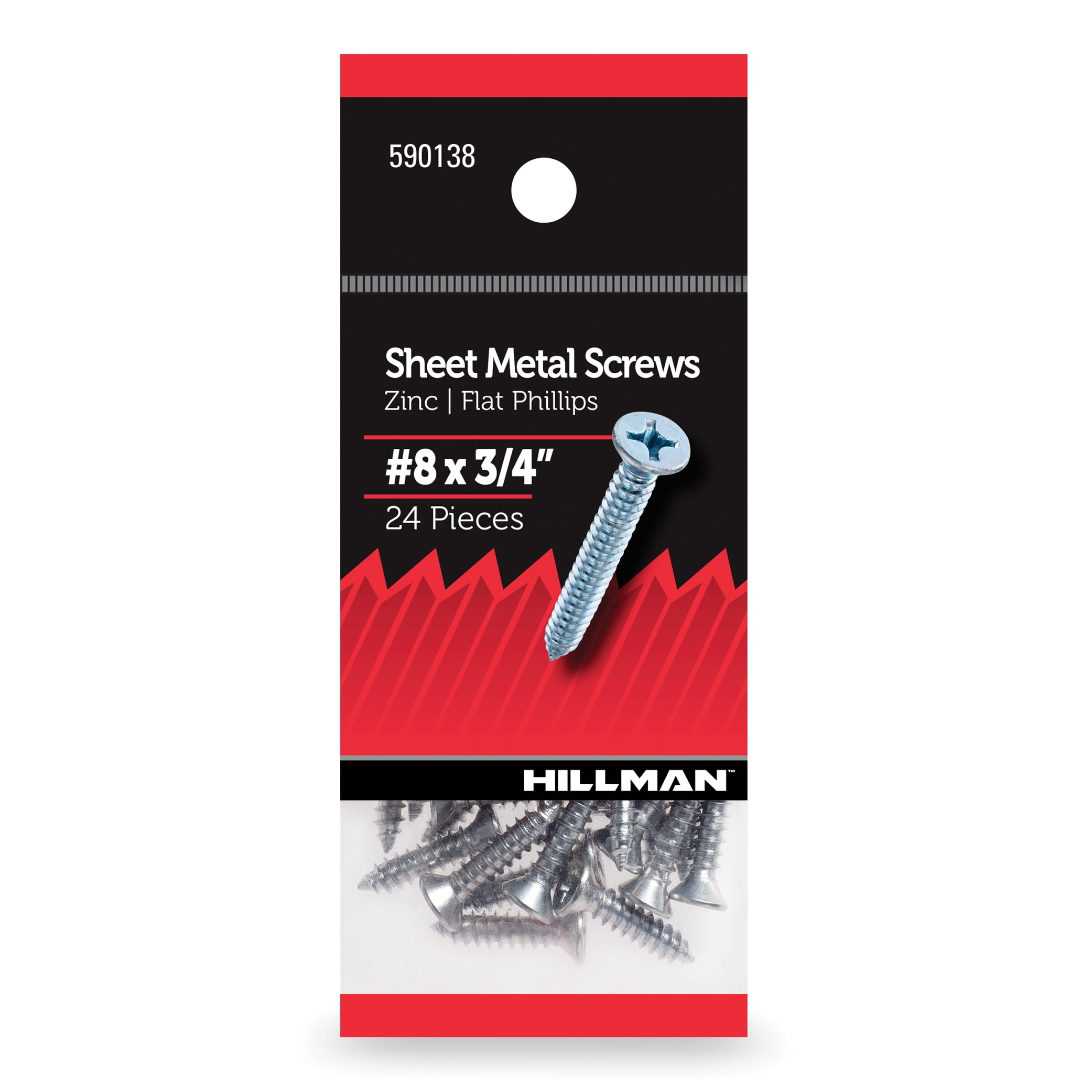 (5 pack) Hillman Sheet Metal Screws, #8 x 3/4", Steel, Zinc, Interior, Phillips, Silver, 24 pack