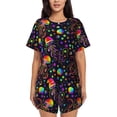 thumbnail image 1 of Fotbe Rainbow Jellyfishes Conjunto de Pijama Estampado para Mujer, 2 Piezas, Ropa de Dormir con Camiseta de Manga Corta y Shorts Suaves-Medium, 1 of 6