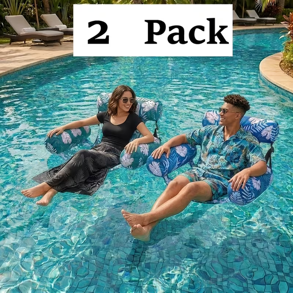 2PCS Blue PVC Adult Floating Pool Chair, Soft Fabric Portable Water Hammock Lounger, Comfort Summer Inflatable Float, Perfect for Swimming Pool, Beach & Lakeside Adult Water Leisure Entertainment
