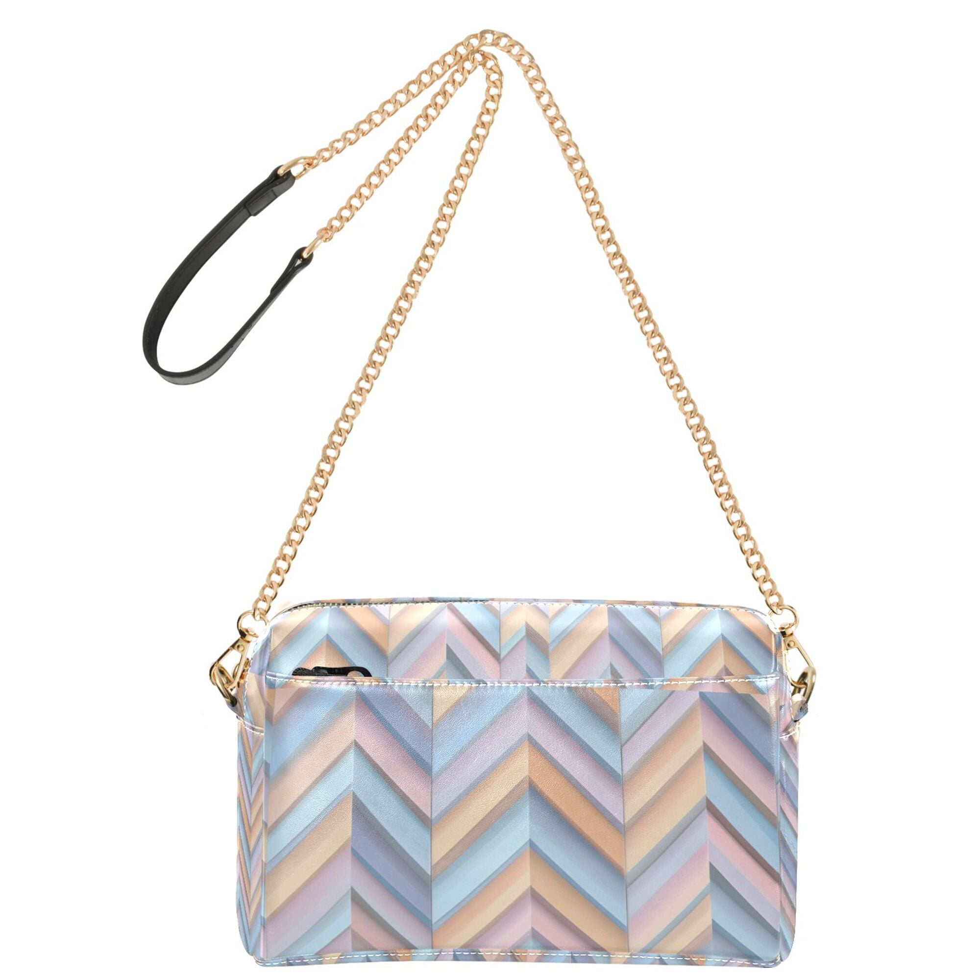 FORMRS Women Crossbody Purse with Chain Strap Vegan Leather Shoulder Handbag, Purple Geometric