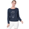 thumbnail image 3 of Sudadera Allegra K con estampado de gato de cuello redondo para mujer Azul M, 3 of 6