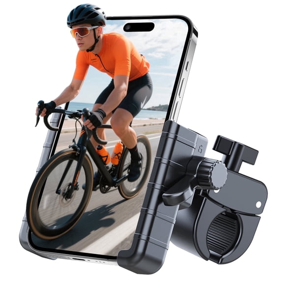 FAMOO Bike Phone Holder, Motorcycle Mount - Motorcycle Phone Holder, Handlebar Cell Phone Clamp, Scooter Phone Clip for iPhone 17, 16, 15, 14, 13, 12, More 4.7 to 6.7 Smartphones