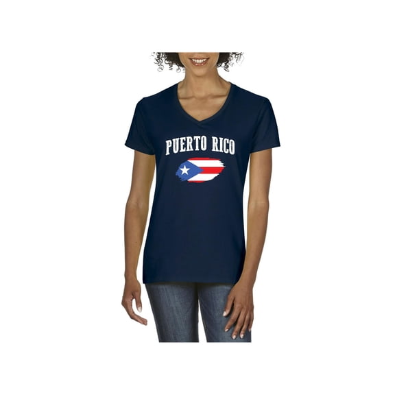 Women's T-Shirt V-Neck Short Sleeve - Puerto Rico Flag