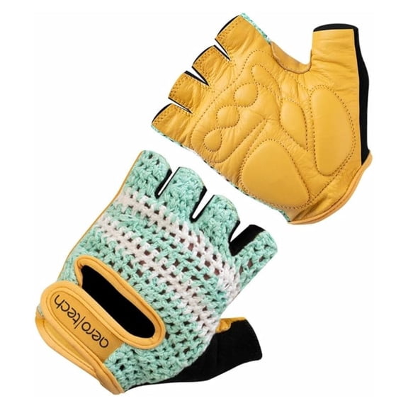 | Crochet Cycling Gloves | Extra Thick Gel Padded Palms | Natural Leather and Cotton