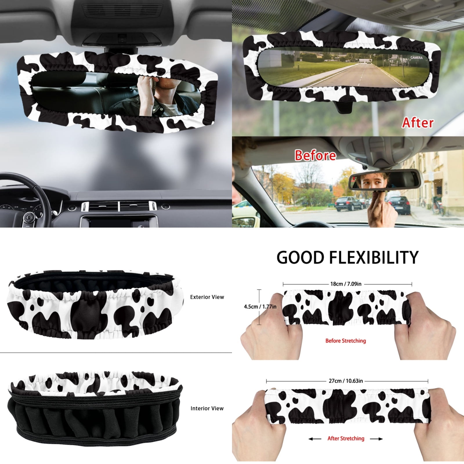 Yuyamidu Cow Print Car Front Seat Cover Set with Steering Wheel Cover Red Aztec Seat Belt Pads Armrest Cover Coasters Trash Bag Air Vent Storage Bag Rearview Mirror Cover Keychain, 12 Pack