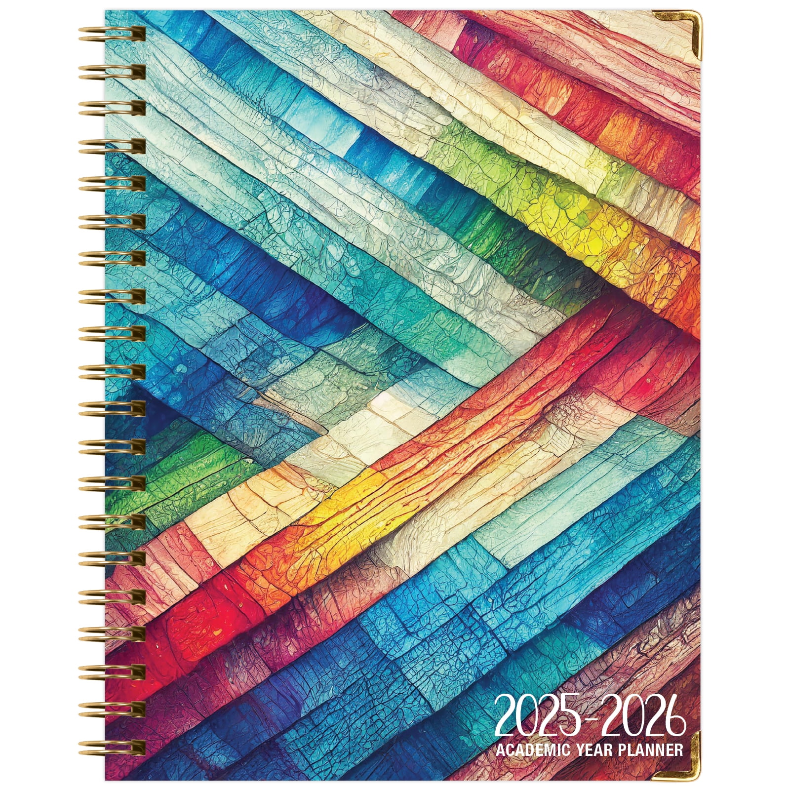 Academic Year 2025-2026 Planner, June 2025 - July 2026, 8.5"x11" Daily Weekly Monthly Planner Yearly Agenda, Hardcover, Bookmark, Pocket Folder and Sticky Note Set (Rainbow Oak)