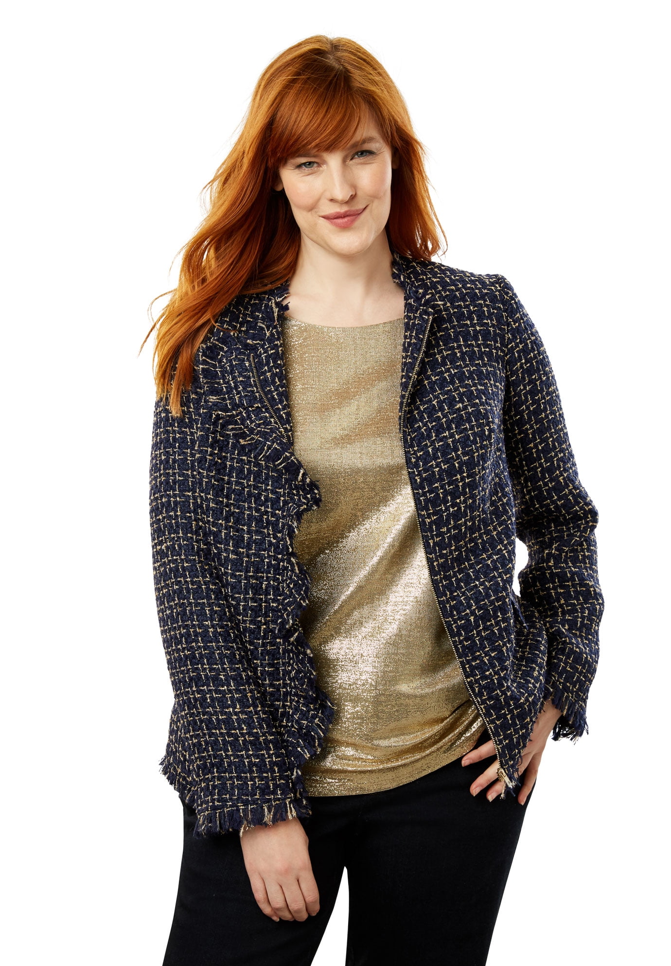 navy tweed jacket womens