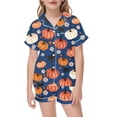 thumbnail image 2 of BOOMNY Halloween Girls 2 Peice Pajamas Sets Hallowmas Pumpkin Ghost Graphic Short Sleeve Buttons Sleepwear Tops Shorts Pjs Set for Kids Cozy Loungewear Homewear, 2 of 4