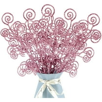 20 Pcs Christmas Tree Picks Curly Xmas Tree Sprays Twigs Glitter Stem 12’’ Candy Shape Curly Picks Glittery Faux Christmas Tree Stems Ornaments for DIY Crafts Wreath Xmas Home Decor, Pink