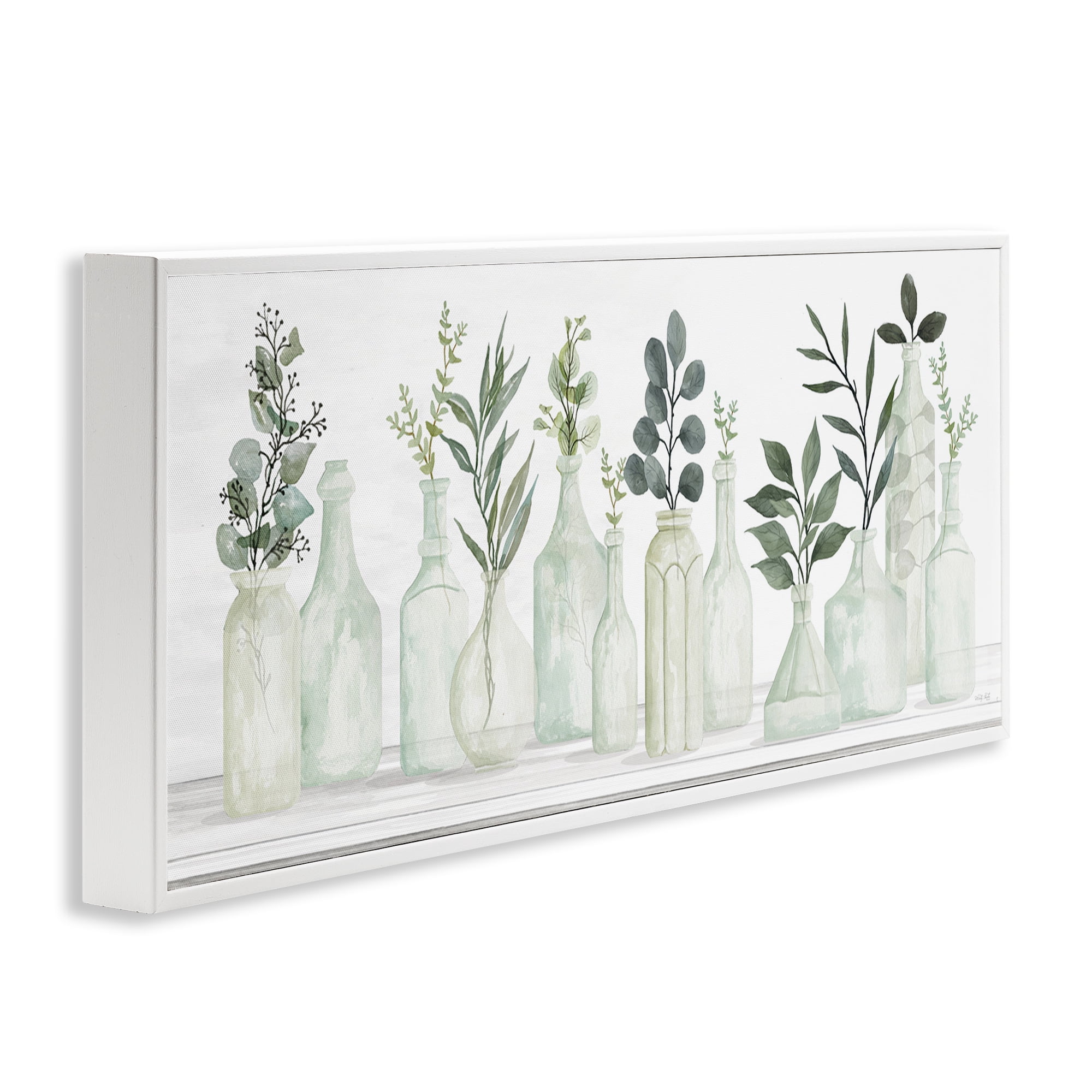 Stupell Industries Country Herb Jars Botanical & Floral Painting White Framed Art Print Wall Art, 24 x 10