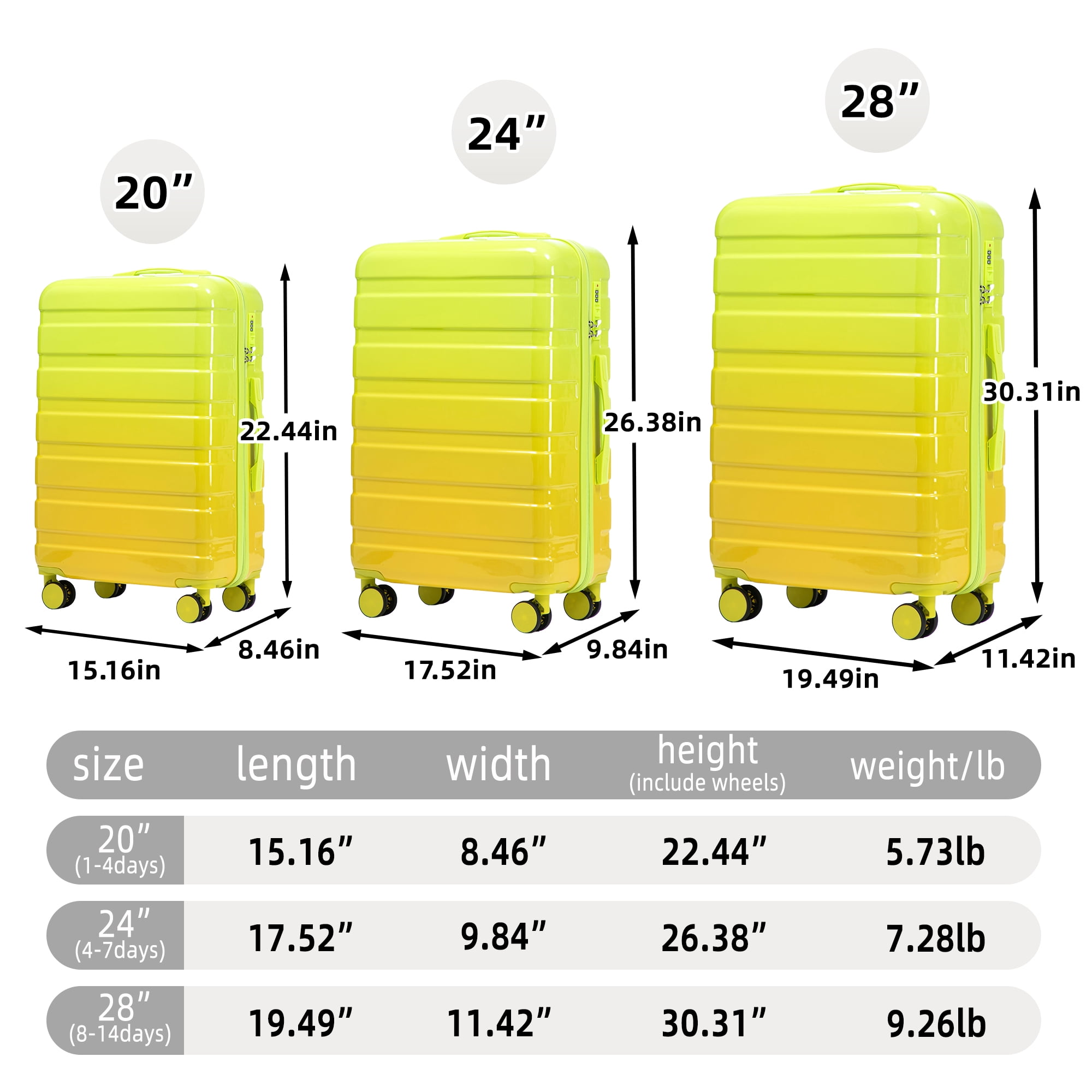 Staroneda Luggage Set 3 Piece,PC Light weight Hardside  with TSA Lock