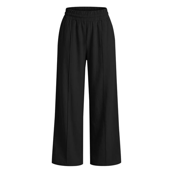 Mercatoo Teen Girls Cotton Linen Pants Kids Casual Baggy Straight Wide Leg Sweatpants Youth Elastic High Waisted Unifor1 Dress Pant