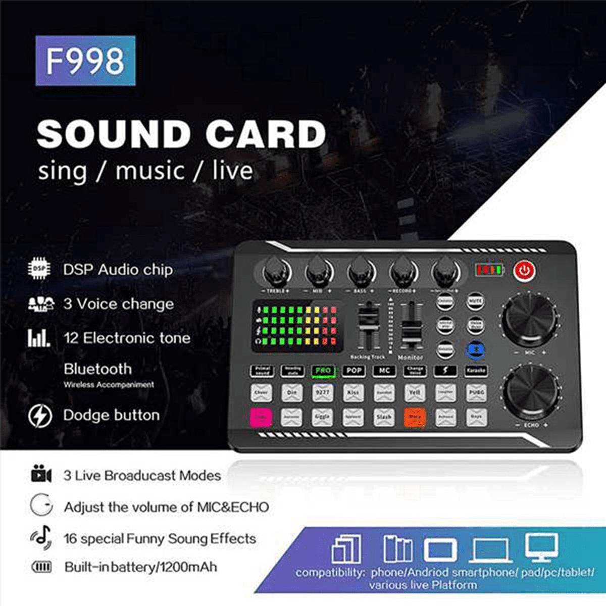 2X F998 Sound Card Kit,BM-800 Microphone Kit,with Live Sound Card,Audio Mixer Condenser PC Gaming Mic