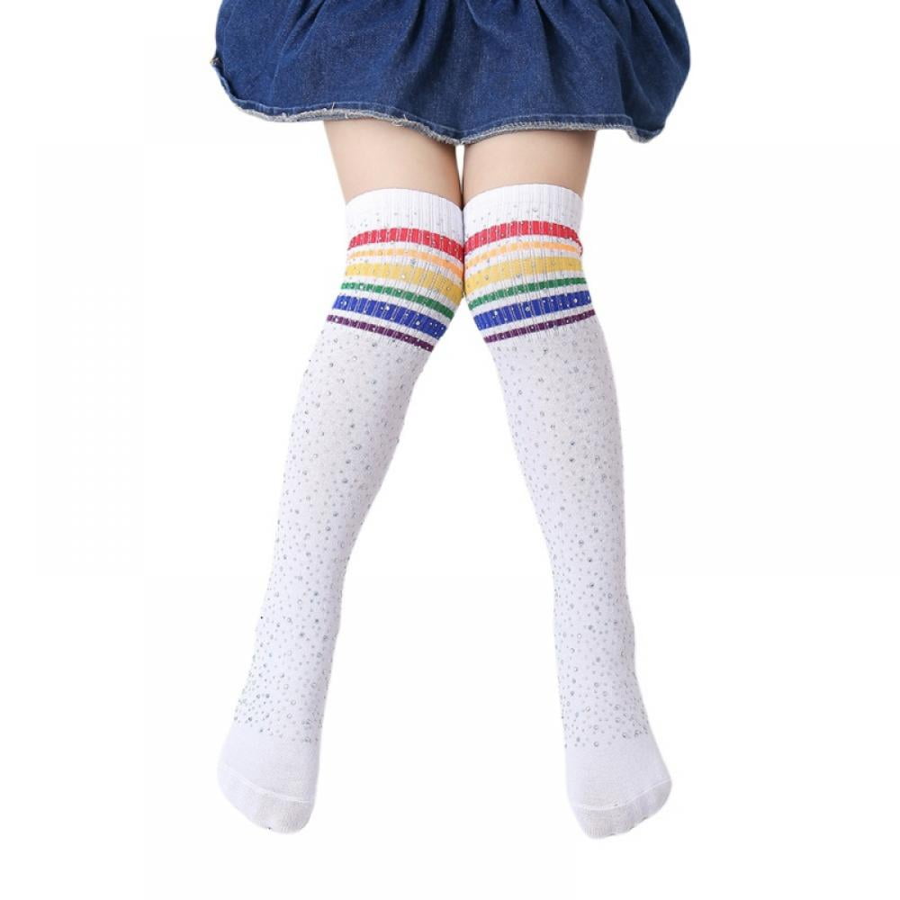 2 Pairs Kids Girls Sparkle Socks Rhinestone Stocking Shiny Socks Over Knee  High Stocking Toddler Children Long Casual Socks 