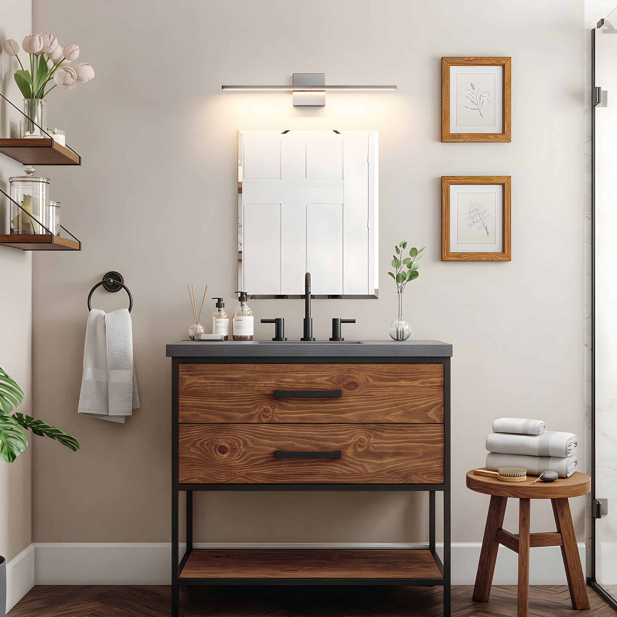 Modern Bathroom Vanity Light 24 inch Dimmable Brushed Nickel Bathroom Light Fixtures for Bathroom Wall Sconce with 3500K Warm Light Bedroom