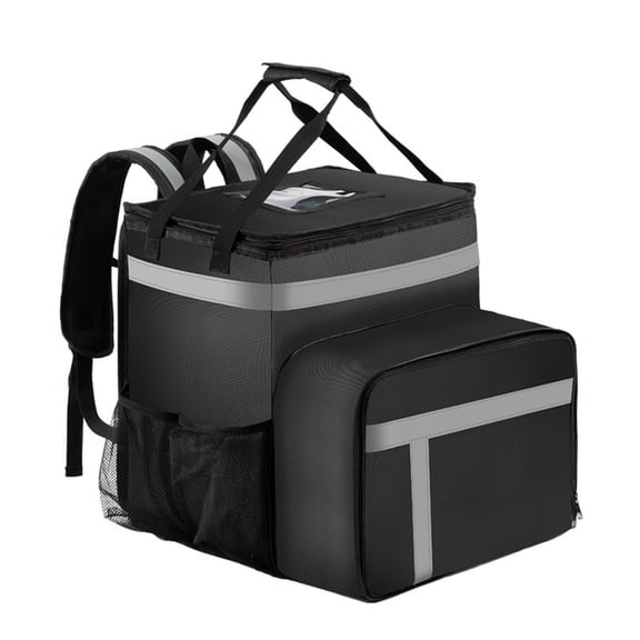 FAHZON Food Delivery Backpack, Large Insulated Pizza Bag with Divider, Expandable Thermal Cooler for Uber Eats, Doordash, and Outdoor Camping, Heavy Duty with Reflective Stripes