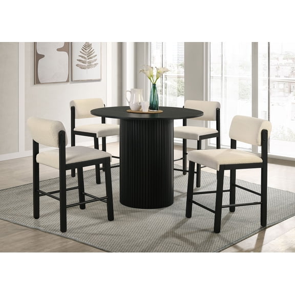 Coaster Hamlyn 5-Piece Round Wood Counter Height Dining Set, Cream and Black