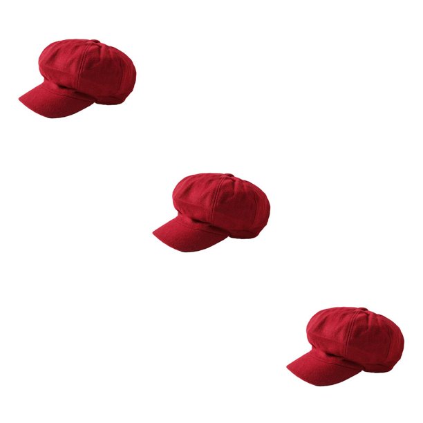 Sonducket Gorras con visera Estilo de ocio Boina de lana Toque cómodo Sombreros octogonales ligeros Líneas hermosas Sombreros fáciles de combinar Rojo Rojo 3piezas Sonducket CBP221408