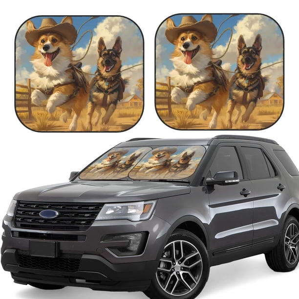 Balery Farm Corgi German Shepherd Parasol para parabrisas de coche de 2 piezas | Parasol plegable para parabrisas delantero de coche para la mayoría de sedanes-Large