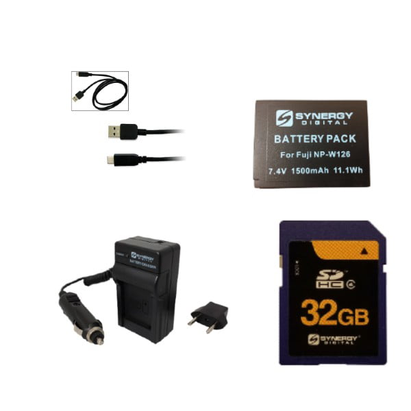 Accessory Kit Compatible with Synergy Digital Works with Fujifilm XT3 Digital Camera Includes: SDNPW126 Battery EM-USB-TYPEC-3B USB Cable SDM-1554 Charger SY-SD32GB Memory Card