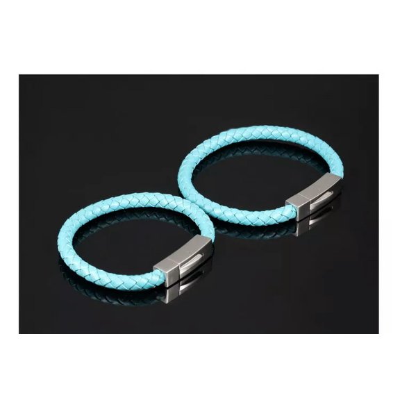 QQTDFG Stainless Steel Genuine Leather Bracelet Blue Silver Mens Unisex G358-default