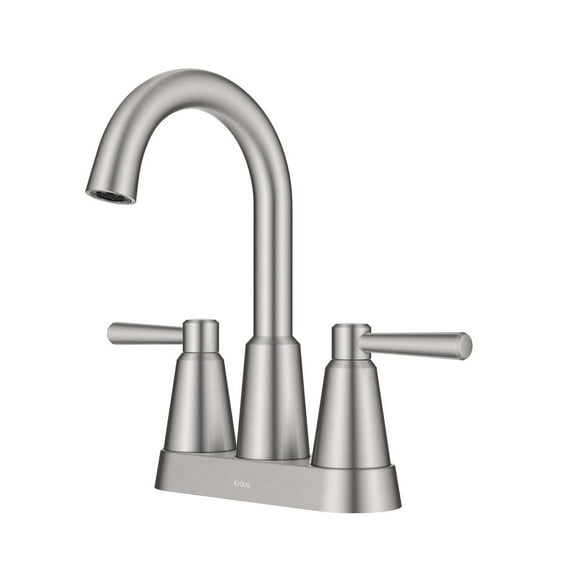 KRAUS Ramus 2-Handle 4-inch Centerset Bathroom Faucet in Spot-Free Brushed Nickel with Pop Up Drain and Supply Lines