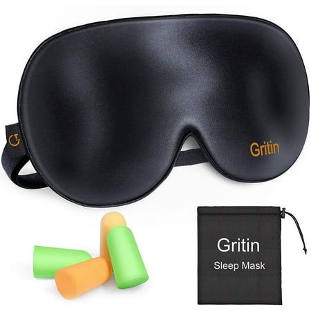 Sleep Mask,Eye Mask,Gritin Ultra Soft Skin-Friendly Pure Natural Silk Fabric and Natural Cotton Filled Sleeping Eye Mask with Adjustable Strap and Ear Plug for Men,Women and Kids