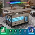 thumbnail image 5 of 40" Lift Top Coffee Table, 4 in 1 Coffee Tables with Storage Cabinet for Living Room, Small Farmhouse Coffee Table with 2 Fabric Drawers & LED Light for Dining Room, Grey, 5 of 9