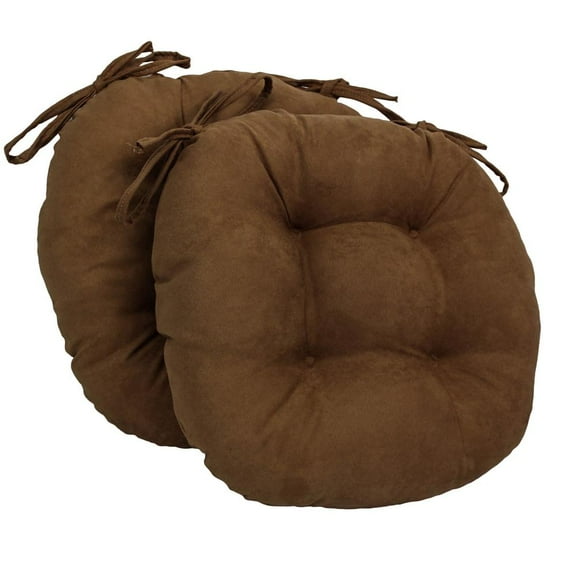 16-inch Solid Micro Suede Round Tufted Chair Cushions (Set of 2) - Chocolate