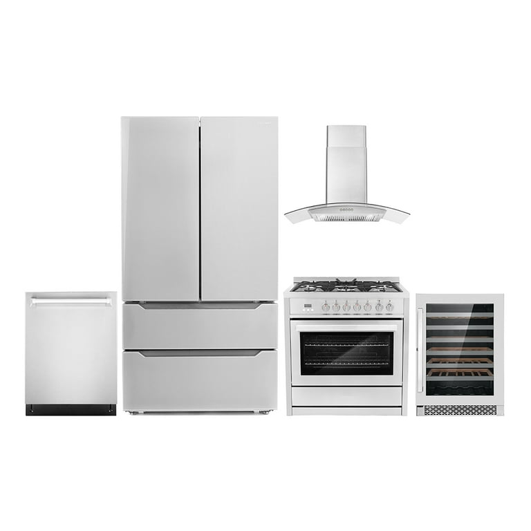 Forno 5 Piece Kitchen Appliance Package with French Door Refrigerator ,  36'' Dual Fuel Freestanding Range , Built-In Dishwasher , Microwave Drawer  , and Wall Mount Range Hood & Reviews