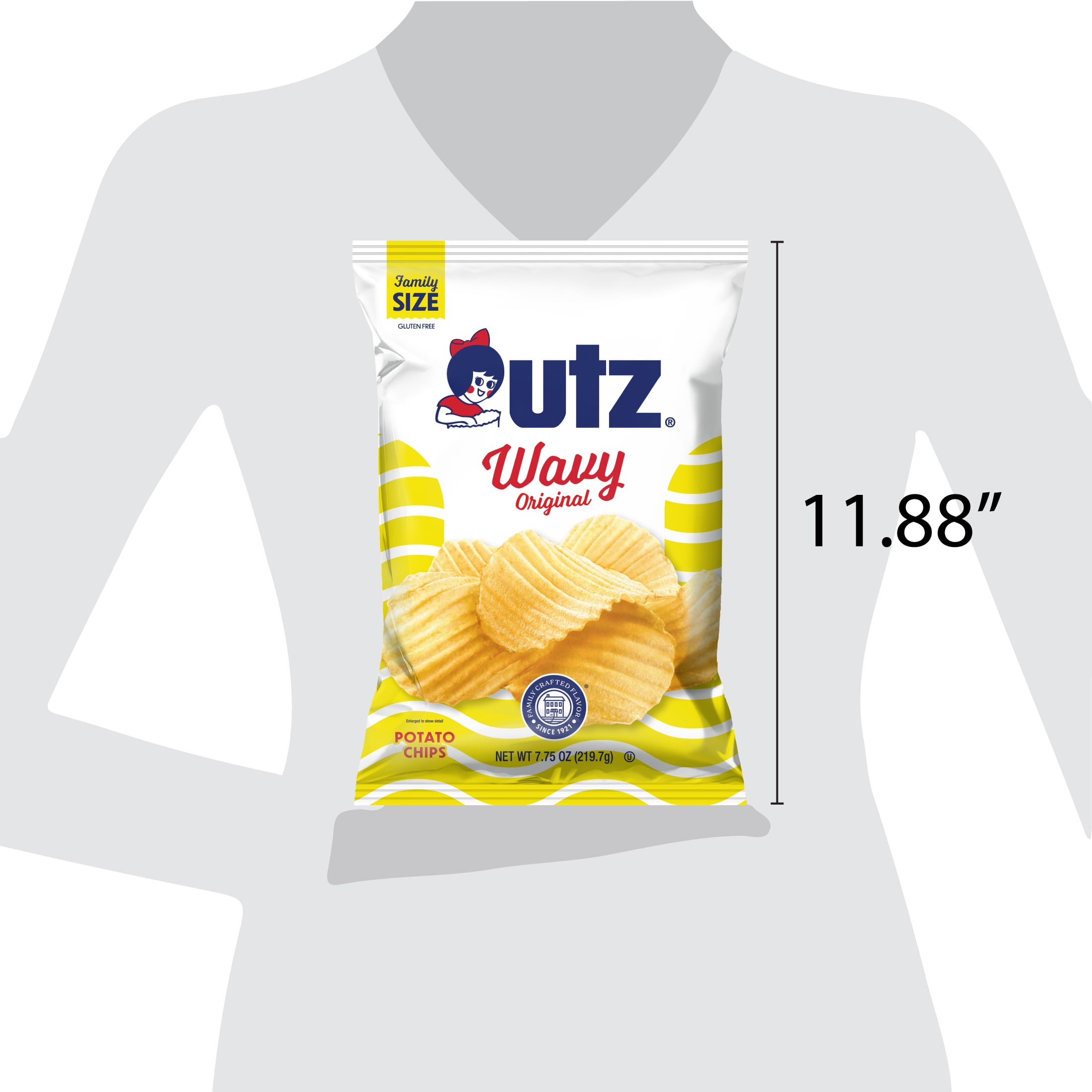 Utz Wavy Original Potato Chips, Gluten-Free, Family Size, 7.75 oz Bag