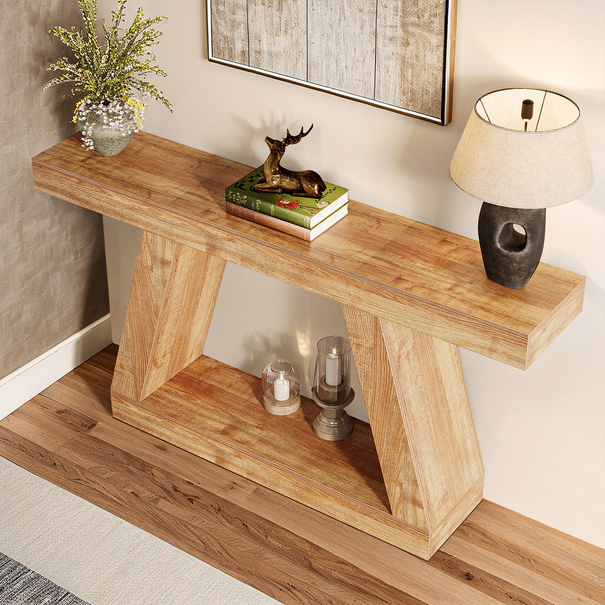 Demi Bonn Farmhouse Console Table, 55" Sofa Table with Storage for Hallway, Bedroom, Living Room, Brown