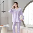 thumbnail image 2 of SWSMCLT Women's 2 Piece Pajamas Set Long Sleeve Pjs Soft Pant Thin Bow Trendy Lace Comfy Ruffle Fall Lounge Pj Set Style8 Large-X-Large, 2 of 2