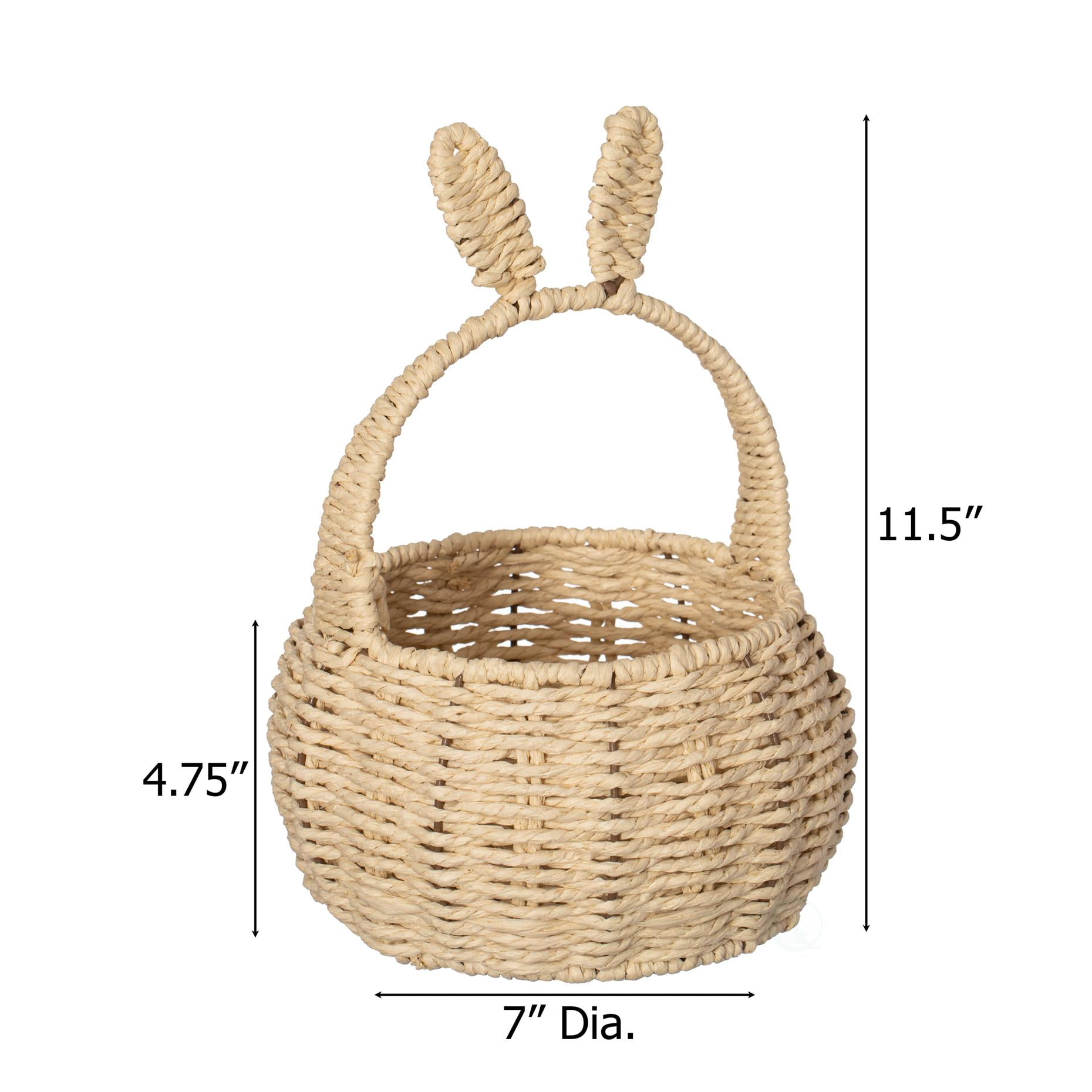 Wickerwise Hand-Woven Easter Bunny Ear Basket with Handle – Multi-Purpose Paper Rope Wicker Basket for Easter Egg Hunts, Picnics, Flower Arrangements, Food Storage, Party, and Home Decor, Nude