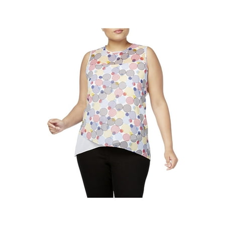 ANNE KLEIN $69 Womens New 1678 White Polka Dot Trapeze Top 3X Plus B+B