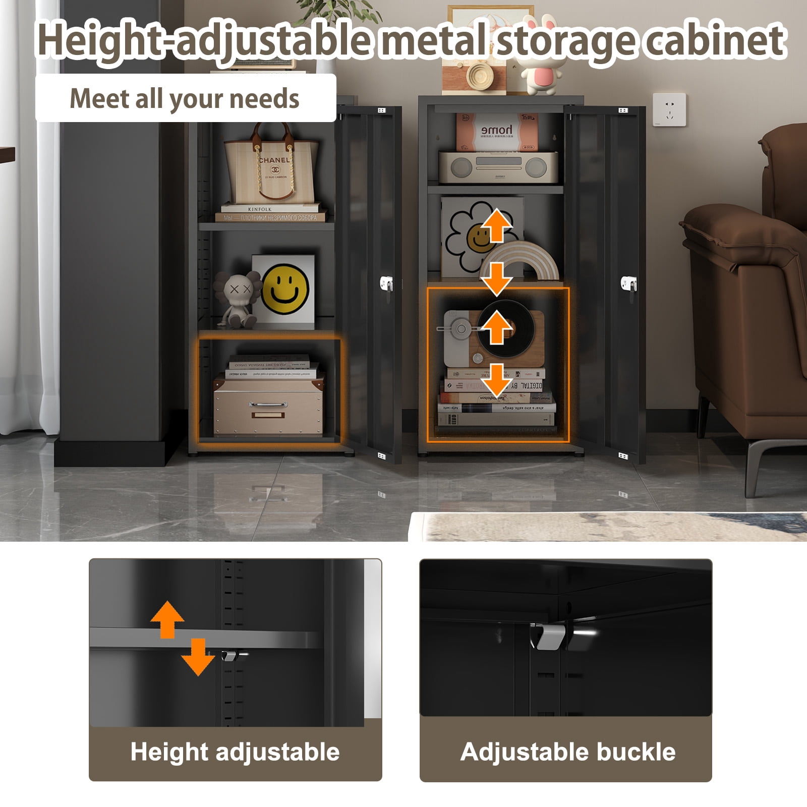 Metal Locking Storage Cabinet with Dial Lock, 34.6” Tall Steel Locker with 2 Adjustable Shelves, Stackable Design for Home Office Bathroom Kitchen Utility Room
